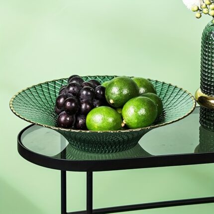 Modern Textured Glass Fruit Bowl – Elegant Green Serving Centrepiece