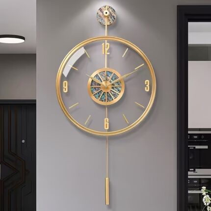 Minimalist Gold Wall Clock – Silent Movement with Pendulum