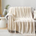 Soft Textured Tassel Throw Blanket – Warm Neutral Sofa Throw - Image 2