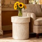 Travertine Drum Side Table