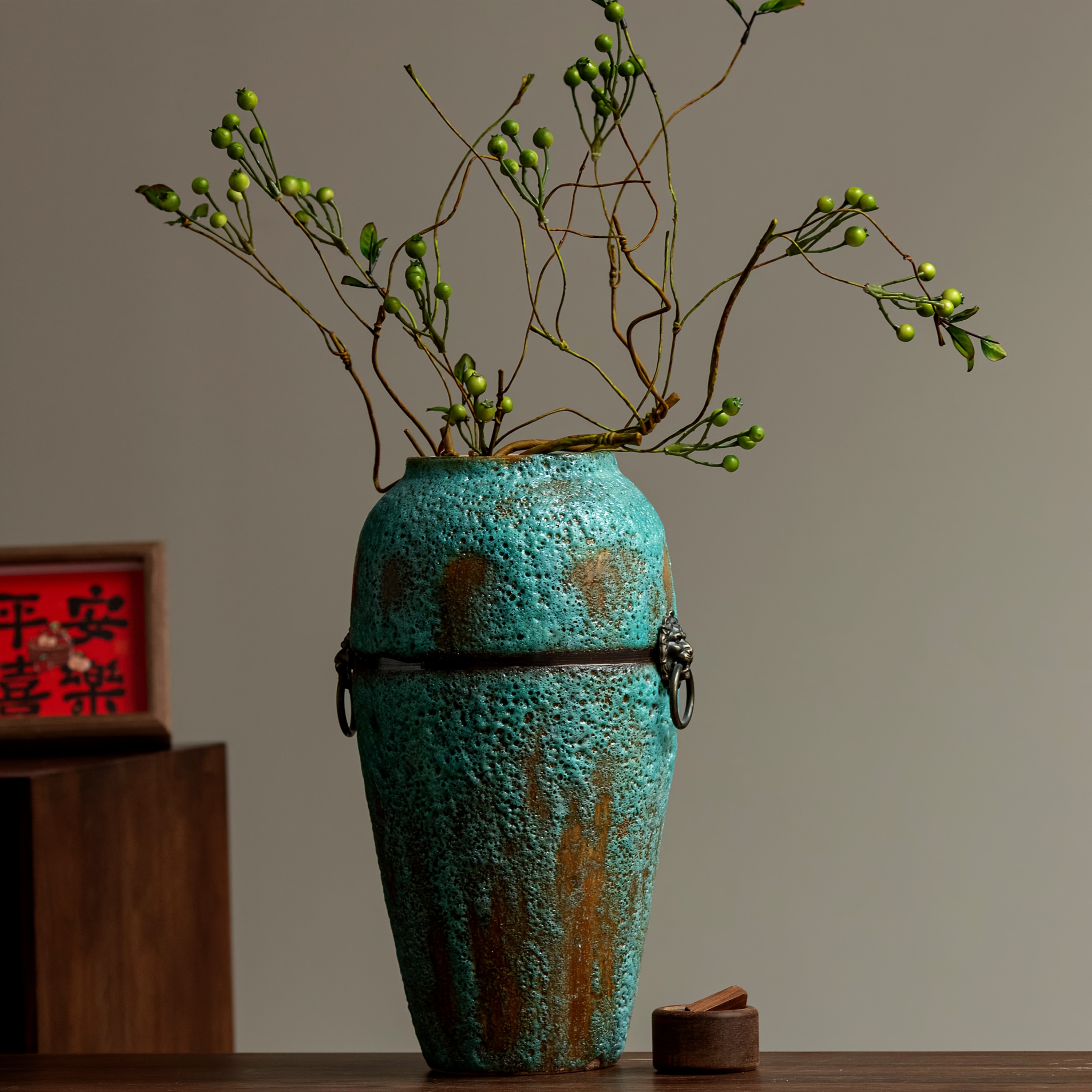 product-fancy-b1b06aca-236d-46ab-9cb8-429d1f6afec1 Blue-Green Ceramic Vase - Image 1