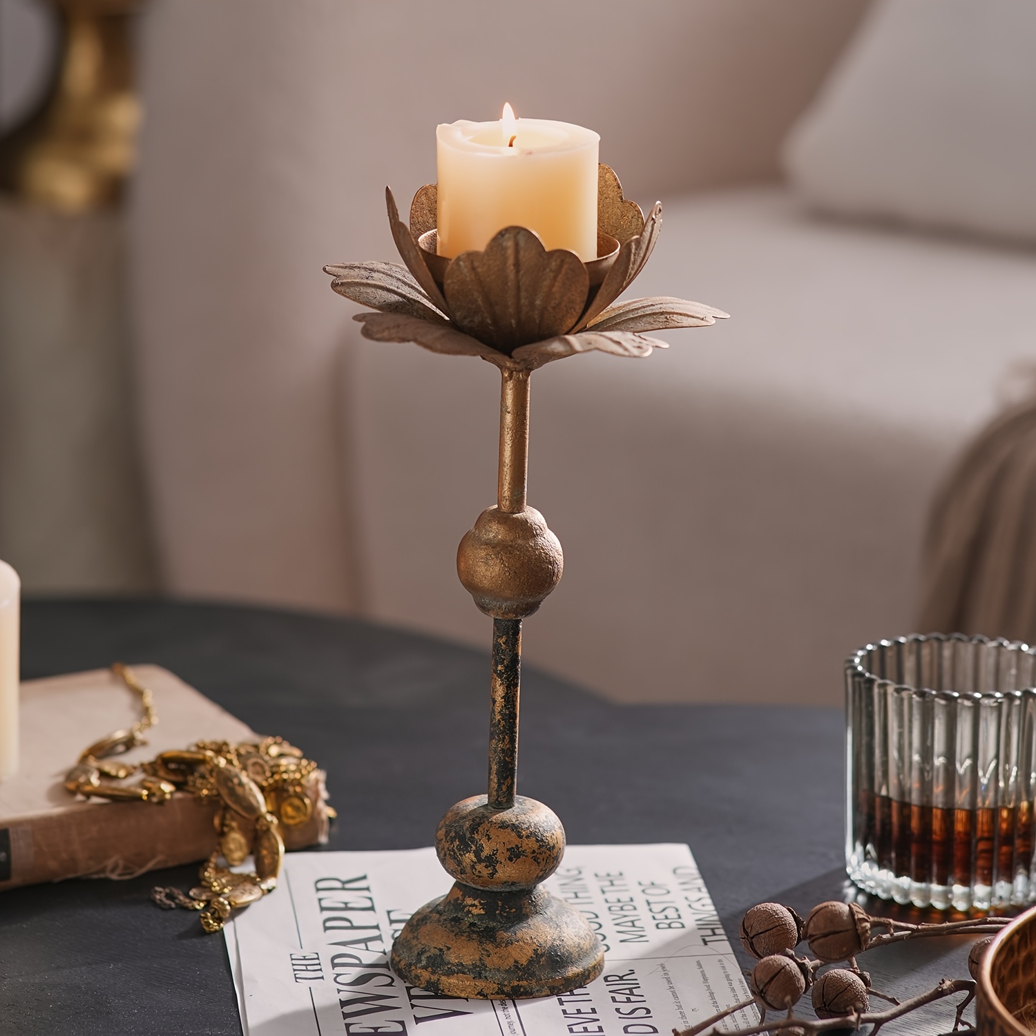 product-fancy-b4d86d2c-f48f-4967-9932-32cae8ae8c6f Vintage Lotus Candle Holder - Image 1