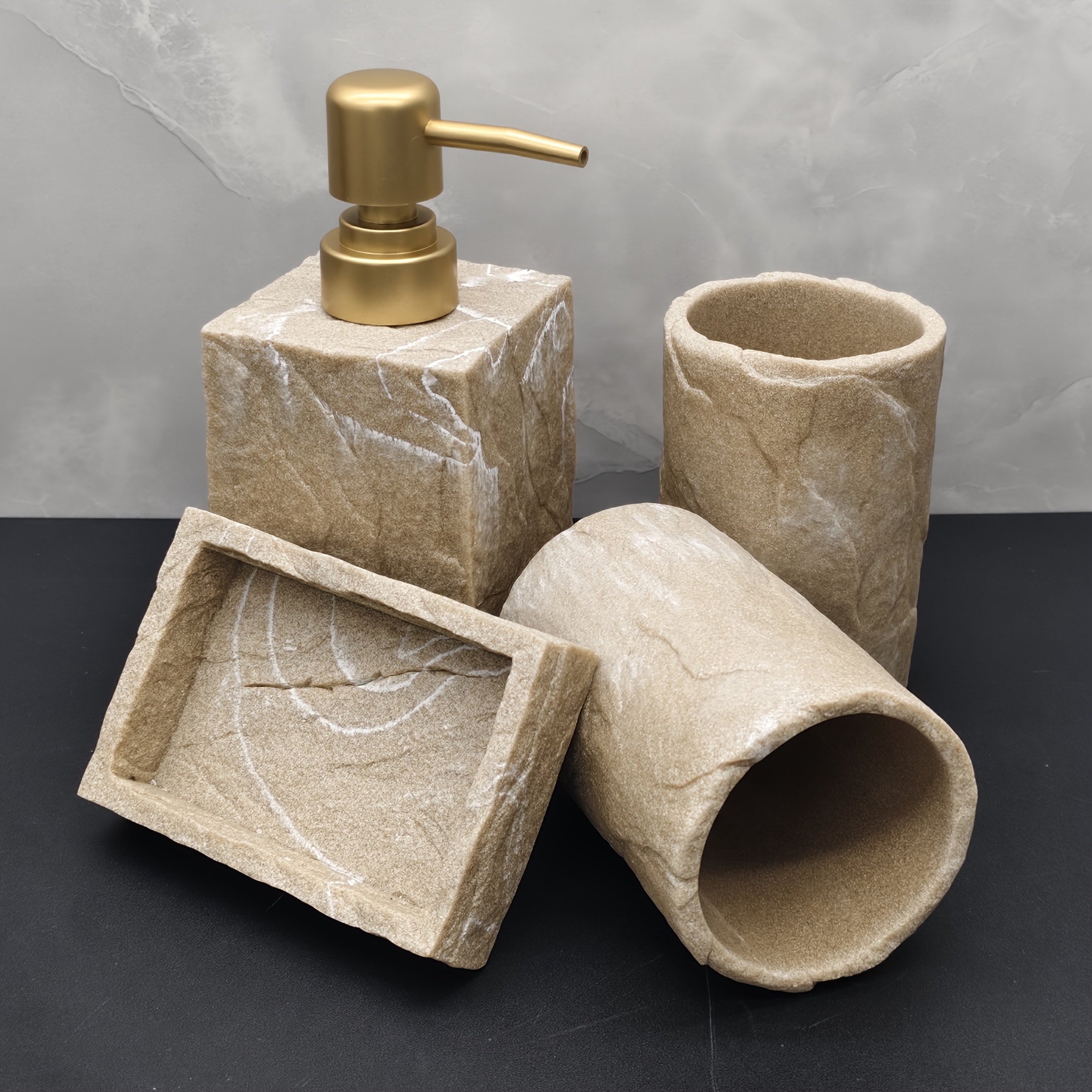 product-fancy-e76765be-8488-4c32-85b6-10f162eddf00 Stone Texture Bathroom Accessory Set - Image 1