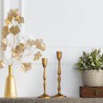 Antique Gold Sculptural Candle Holder Set - Image 3