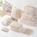 11 Piece Beige Travel Packing Organiser Set for Luggage & Toiletries