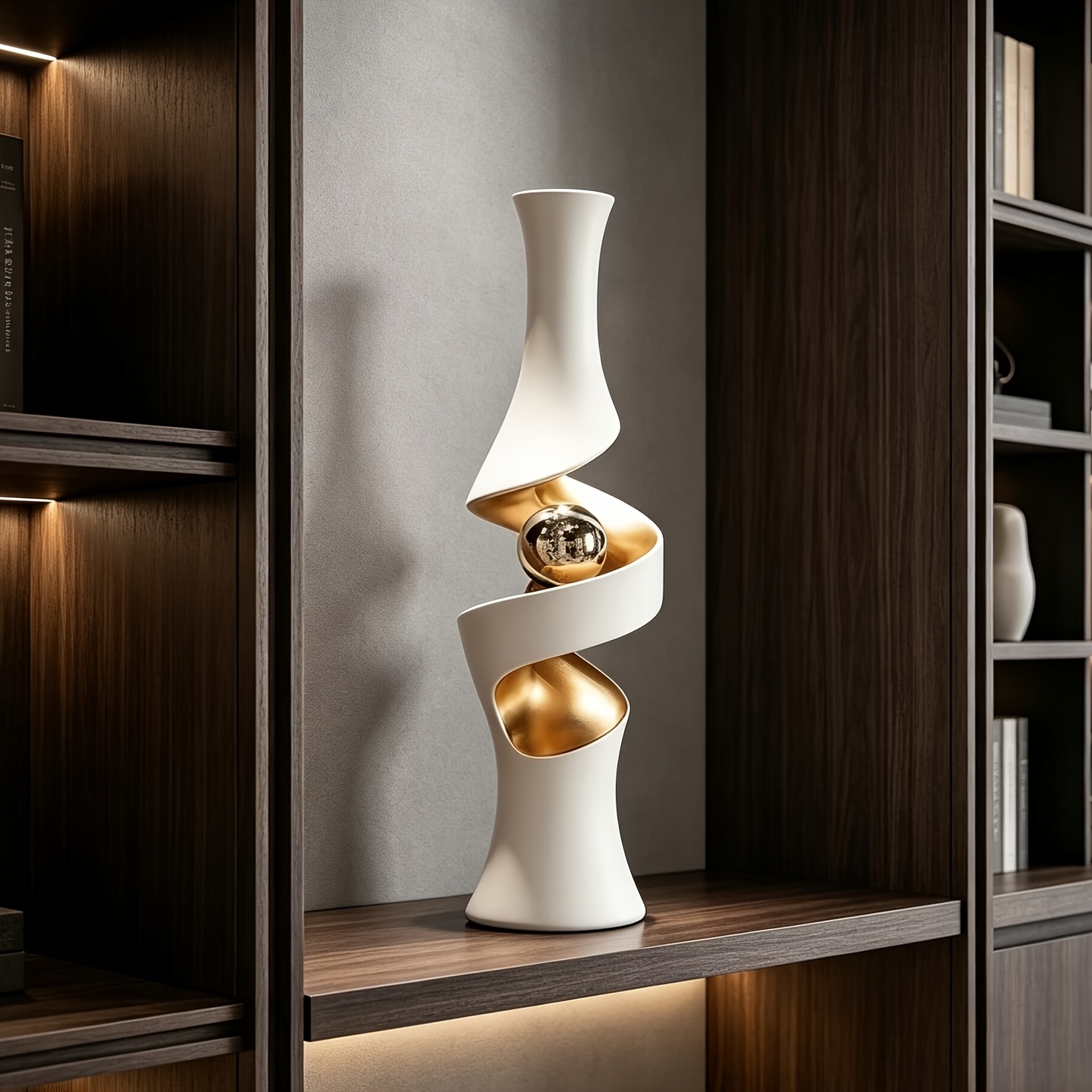 product-fancy-f2962863-0693-47cf-82dd-19d7152af826 White & Gold Spiral Sculpture Vase - Image 1