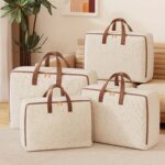 Large Beige Foldable Quilt & Blanket Storage Bag with Handles