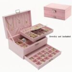 Blush Pink Velvet Lockable Jewellery Box with Mirror & Drawer