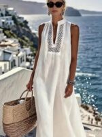 Women’s White Embroidered Resort Maxi Dress - Image 9