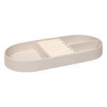 Ivory Velvet Oval Jewellery Box with Mirror - Image 3