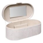 Ivory Velvet Oval Jewellery Box with Mirror - Image 4