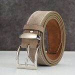 Men’s Taupe Contrast-Stitch Casual Belt - Image 4