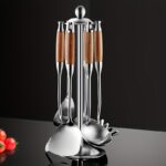 Premium 7-Piece Stainless Steel Kitchen Utensil Set with Mahogany Handles