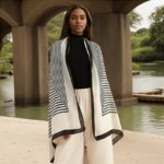 Black & Ivory Striped Mulberry Silk Statement Scarf - Image 4