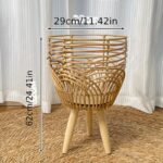 Rattan Plant Stand with Wooden Legs - Image 2