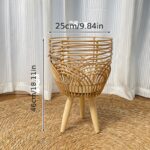 Rattan Plant Stand with Wooden Legs - Image 3