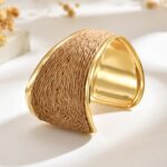 Natural Raffia-Wrapped Gold-Tone Cuff Bracelet - Image 2