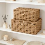 Set of 2 Natural Woven Lidded Storage Baskets