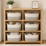 Oval Cream Woven Storage Basket with Handles - Image 8