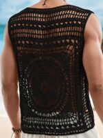 Men’s Cream Crochet-Knit Holiday Vest - Image 4