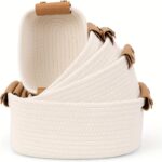 Set of 5 Ivory Cotton Rope Storage Baskets