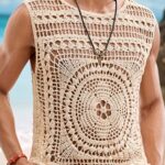 Men’s Cream Crochet-Knit Holiday Vest