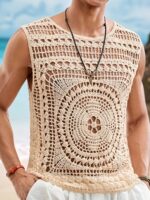 Men’s Cream Crochet-Knit Holiday Vest