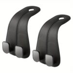 Set of 2 Premium Faux-Leather Double Car Headrest Hooks – Warm Beige - Image 4