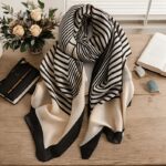Black & Ivory Striped Mulberry Silk Statement Scarf - Image 5