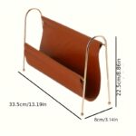 Cognac Leather-Look Magazine Rack with Gold Frame - Image 2
