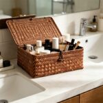 Hand-Woven Lidded Storage Basket for Vanity & Bathroom