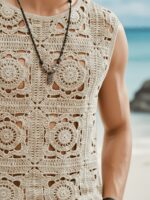 Men’s Geometric Crochet-Knit Resort Vest - Image 3