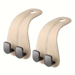 Set of 2 Premium Faux-Leather Double Car Headrest Hooks – Warm Beige - Image 3
