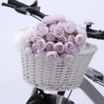 Ivory Woven Front Bicycle Basket with Tan Straps
