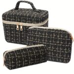 Luxury Ivory Tweed Beauty Travel Organiser Set – Three Cosmetic Bags - Image 6