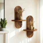 Walnut Arch Wall Shelf with Sculptural Grooved Detail