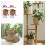 Natural Woven Plant Basket with Leather-Look Detail - Image 4