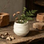 White Ribbed Ceramic Plant Pot - Image 5