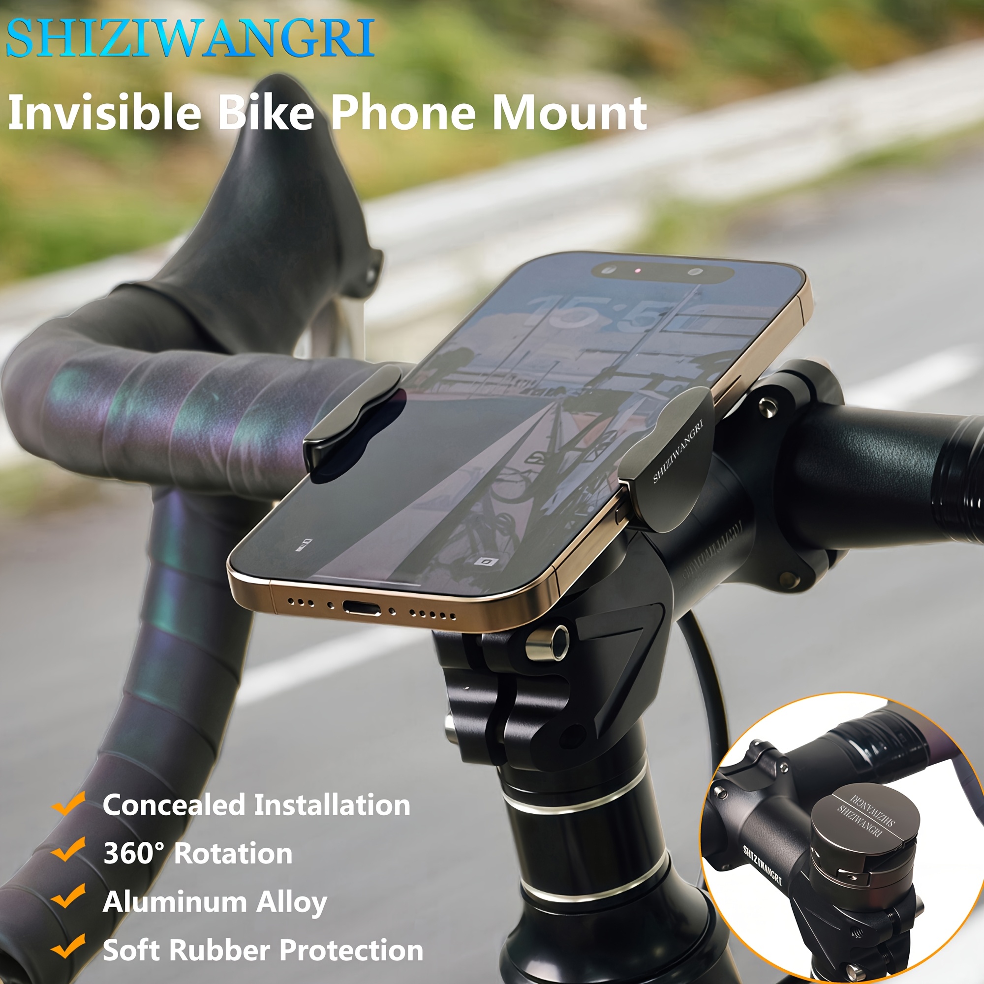 product-fancy-18506584-f37f-4290-89b5-c59cf44680d0 Concealed Aluminium Bicycle Phone Mount – 360° Adjustable - Image 1