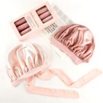 Ellitina Luxury Satin Heatless Curling Set with Sleep Bonnet – Rose Pink