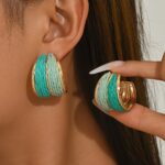 Raffia-Wrapped C-Shaped Summer Hoop Earrings - Image 5