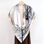 Equestrian Line-Art Pure Silk Square Scarf - Image 5
