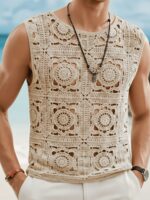Men’s Geometric Crochet-Knit Resort Vest - Image 6