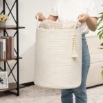 Large Cream Woven Rope Laundry Basket with Handles - Image 3