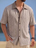 Men’s Taupe Textured Knit Resort Shirt - Image 2