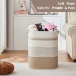 Large 85L Cream & Beige Woven Laundry Basket with Handles - Image 7