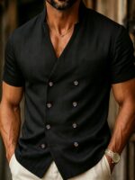 Men’s Ivory Resort Collar Short Sleeve Summer Shirt - Image 3