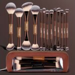MAANGE 13-Piece Coffee Makeup Brush Set with Travel Storage Bag