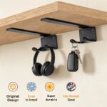 Black Floating Shelf Brackets with Utility Hooks — 2 Pack