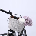 Ivory Woven Front Bicycle Basket with Tan Straps - Image 4